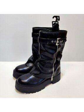 No Boundaries Foldover Moto Biker Lug Style Boot Pull-on Inside Zipper WMNS 9M
